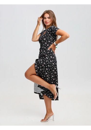 Toontex Düğmeli, Çiçek Desenli Yazlık Midi Elbis 444451011