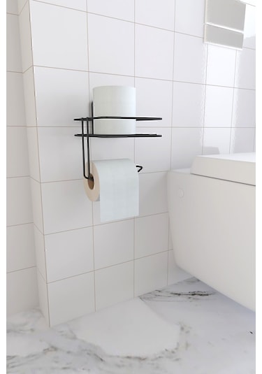 Eva Metal Tasarim Yapışkanlı Tuvalet Kağıtlığı Tutacağı Askı Mat Siyah