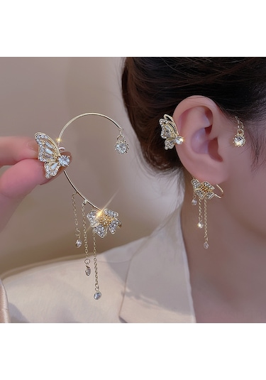 Samdoo Altın Sağ Tekli Kelebek Tassel Gömlek Kulağık, Deliksiz Kulaklık, Fransız Stilinde Modern Kadın Aksesuarı Re2204585 Gold