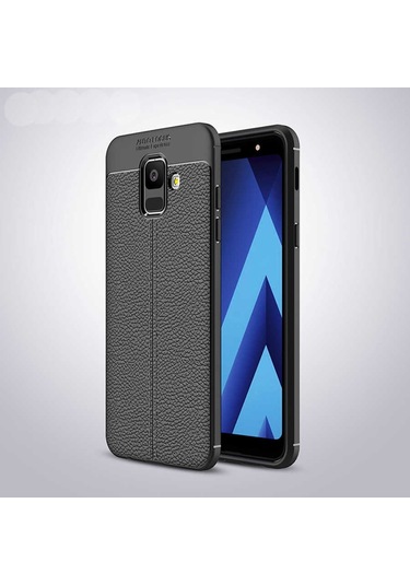 Kilifone - Samsung Uyumlu Galaxy A6 2018 - Kılıf Deri Görünümlü Auto Focus Karbon Niss Silikon Kapak - Siyah