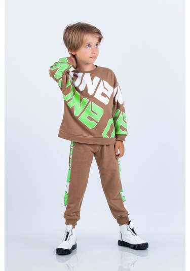 Erkek Çocuk İki İplik Kumaş Baskılı Orta Kalınlıkta Örme Basic Oversize Alt Üst Eşofman Takımı 001