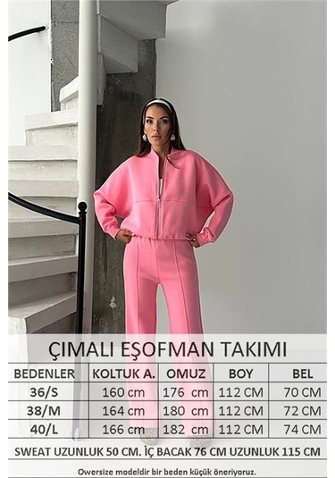 Neşeli Butik Kadın 3 İplik Şardonlu Oversize Eşofman Takımı Nbg105 Pembe