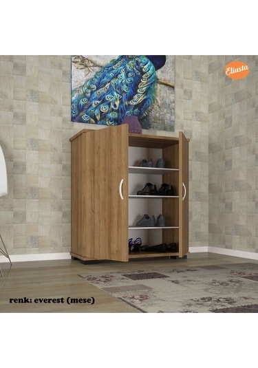 2 Kapaklı 4 Raflı Ayakkabılık Meşe - Beyaz