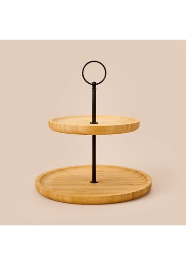 Excellent Houseware 2 Katlı Bambu Servis Tabağı - Açık Kahverengi - 21 Cm