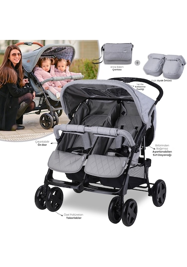 Lorelli Twin İkiz Bebek Arabası Cool Grey Gri