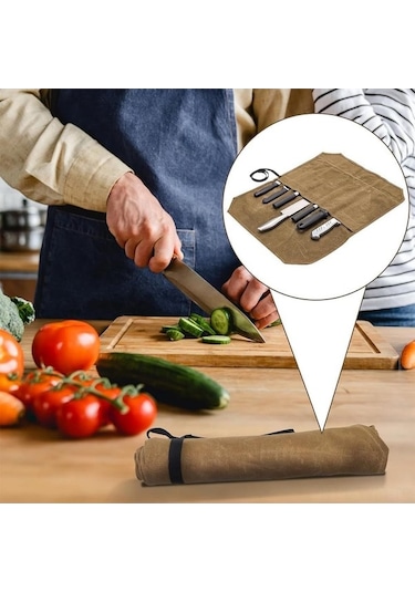 Pazly 7 Bölmeli Katlanabilir Şef Bıçağı Çantası - Pratik Taşınabilir Mutfak Ekipmanı Kahverengi Kahverengi