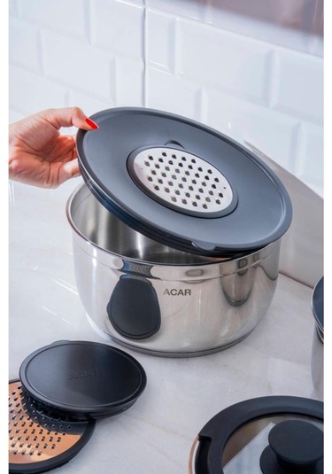 Acar Mars 12 Parça Çelik Tencere Seti Krt-08620 Siyah