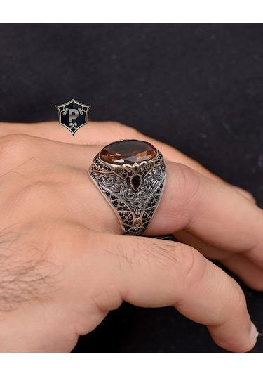 Prestij Gümüş  Zultanit Taşlı Zirkon Taş Süslemeli 925 Ayar Gümüş Erkek Yüzüğü