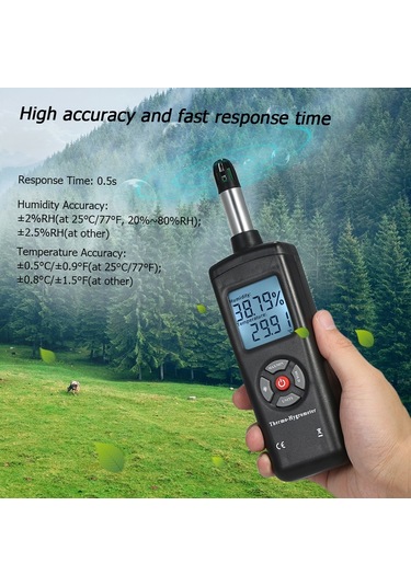 Dijital Lcd Termo-higrometre Termometre Higrometre Siyah