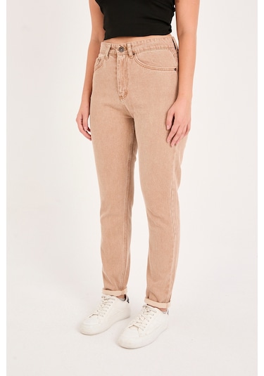 Kadın Denim Pantolon Açık Kahverengi