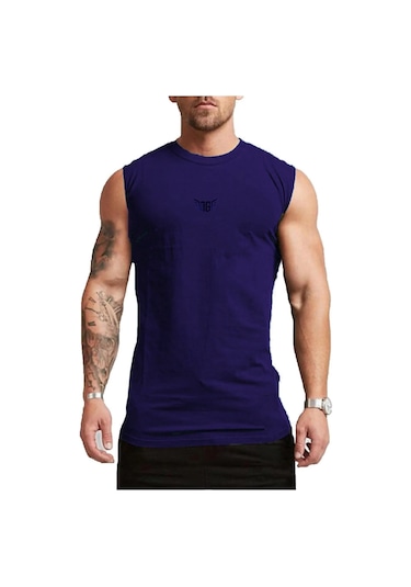 Erkek Nem Emici Hızlı Kuruma Atletik Teknik Performans Sporcu Sıfır Kol T-shirt Mg-atlet Lacivert