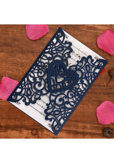 Shineyee 10 Adet Deniz Mavisi Gümüş Kağıt Davetiye Kapakları - Kalp Desenli, Düğün/doğum Günü Davetiyeleri, 18x12cm, D126 Serisi