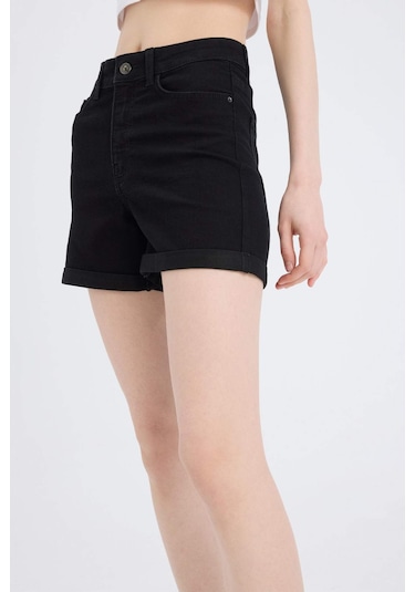 DeFacto Normal Bel Katlamalı Paça Jean Şort A1959AX25SMNM40 Siyah