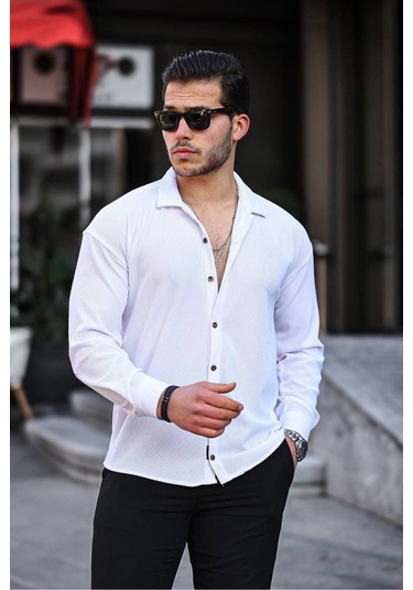 Tex Republic Erkek Beyaz Fitilli Ottoman Gömlek Beyaz