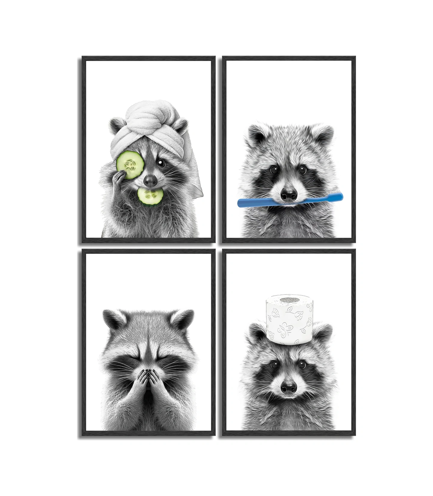 Yuntech01 25x20 Cm 4 Adet Kelebek Fil Zürafa Köpek Temalı Komik Banyo Posteri - Duvar Dekoru Duşakabin Dekorasyonu Tuval Sanatı Siyah