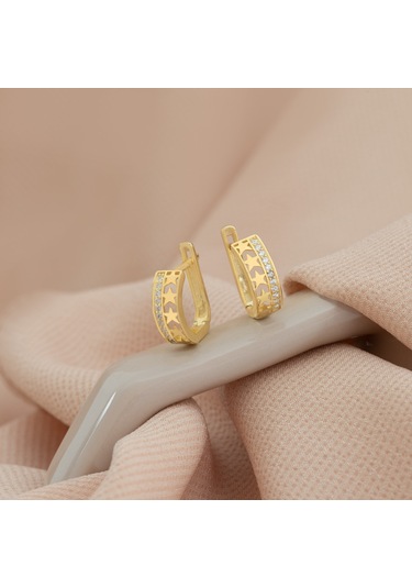 Dkmn Gümüş  Yıldız Desenli Taşlı Gümüş Küpe