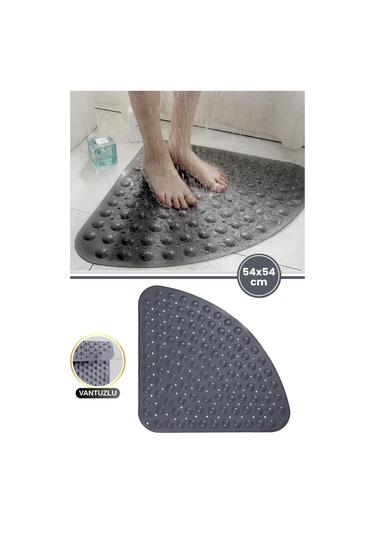 Vantuzlu Banyo Duş Kaydırmaz Paspası Üçgen, Küvet İçi Banyo Zemini Kaydırmaz Masaj Halı 54x54cm Gri