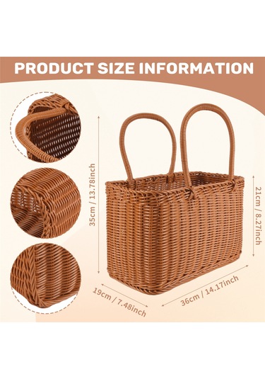 Xiaaokeji Ana Sayfa Alışveriş Sepeti El Sebze Sepeti Dekor Dokuma Rattan Çanta Kahverengi