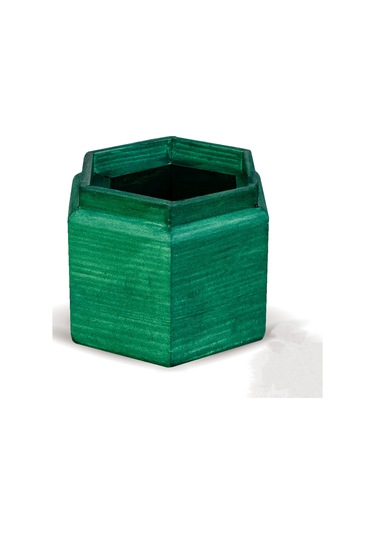 Kaf Ahşap Dekoratif Mini Saksı / Altıgen / Zümrüt Yeşili