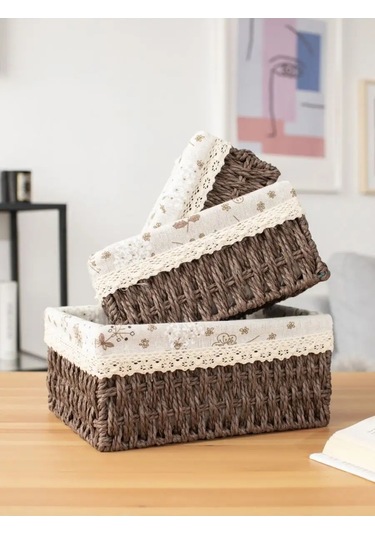 Logovo Bobrov 3'lü Sepeti Hasır Saklama Sepeti 143361372 Kahverengi