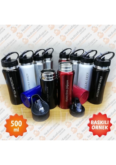 500 ML İsme Özel Emzikli Matara Lazer Baskılı Gümüş