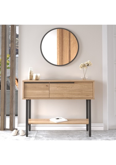 Robin Home Lidya Dresuar Aynalı Kapaklı Metal Ayaklı Sepet Kahverengi