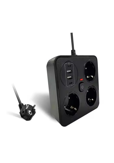 Termal Akım Korumalı Isıya Dayanıklı 3 Lü Priz 3x Usb 1x Type-c 0