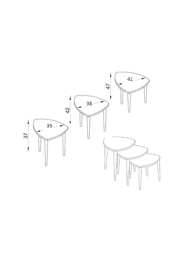 Flora ROLL  Sehpa Ahşap Ayaklı Üçlü Zigon (BEYAZ)