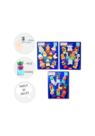 3 Set - 30 Parça Tox Evcil . Vahşi Hayvanlar ve Sebzeler Parmak K.