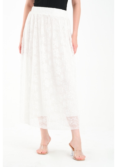 Pliseli Maxi Etek Beyaz