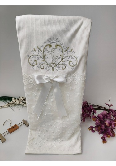 Pembe Kız Bebek Battaniyesi %100 Pamuklu Şık Dantelli Nakışlı Doğal Organik Uyku Örtüsü Yenidoğan Ekru