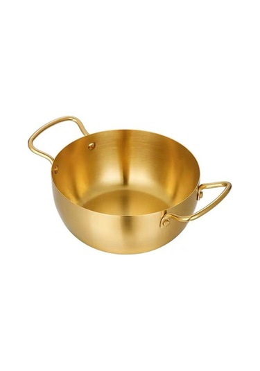 Altın Ramen Erişte Pot Hızlı Isıtma İki Kolları Gıda Sınıfı Paslanmaz Çelik Kore Ramen Erişte 18cm