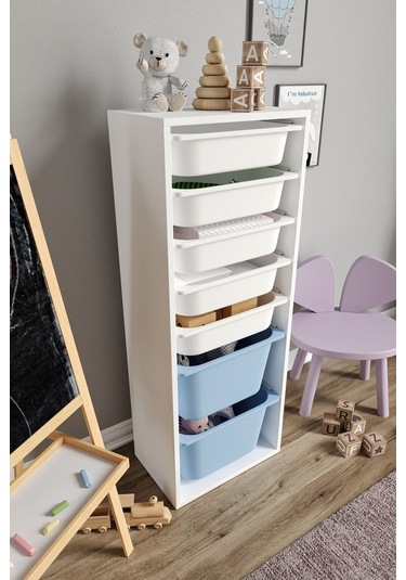 %100 Mdf - Xl Mono 7 Sepetli Oyuncak Dolabı Mavi