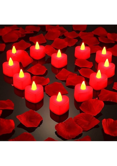 12 Adet Kalpli Led Mum Tealight Mum Kırmızı Işık Pilli Piller Dahil