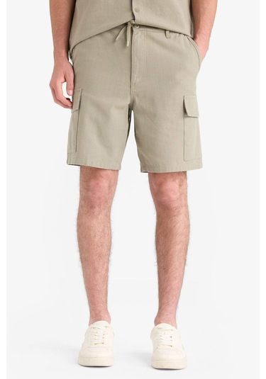 DeFacto %100 Pamuk Regular Kargo Cepli Keten Görünümlü Bermuda Şort E7799AX25SPKH465