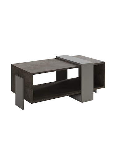 Meleni Orta Sehpa 90 Cm Modern Tasarım Raflı Gordion Mermer/gri