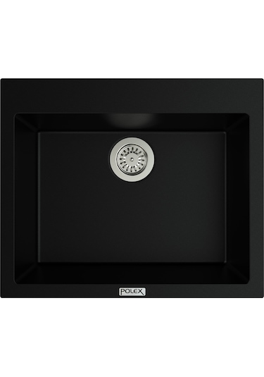 Polex Cristalüx Granit Evye P-X60 Siyah Tezgah Altı Ve Tezgah Üstü Kare Mutfak Evyesi 60x50 CM