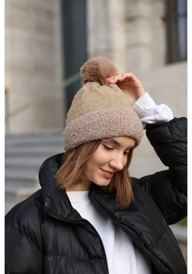 Ponpon Detay Kadın Bere 1136 Vizon Vizon