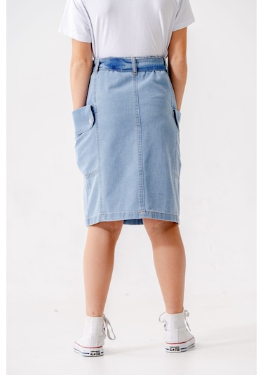 Kız Çocuk Yan Cepli Kot Etek 2954 Açık Mavi