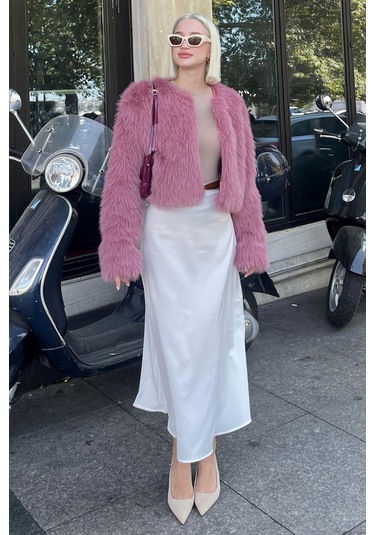 Madmext Pembe Bisiklet Yaka Kadın Suni Kürk Mont Mg2176 Pembe