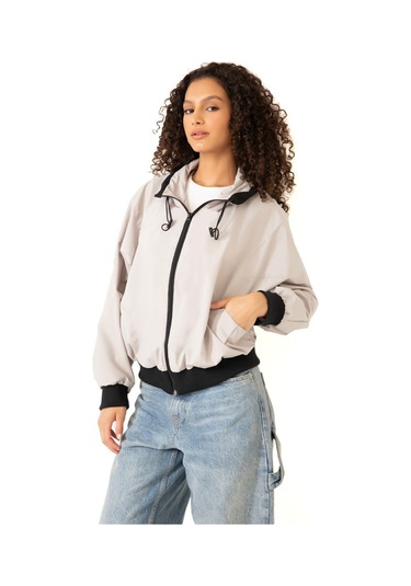 Riverstorm Kadın Taş Dik Yaka Su Ve Rüzgar Geçirmez Oversize Crop Mevsimlik Yağmurluk Rüzgarlık Taş