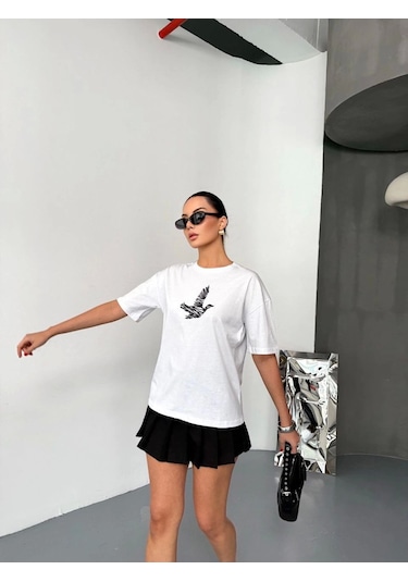Efnaz Style Kısa Kol Baskılı T-shirt - Beyaz