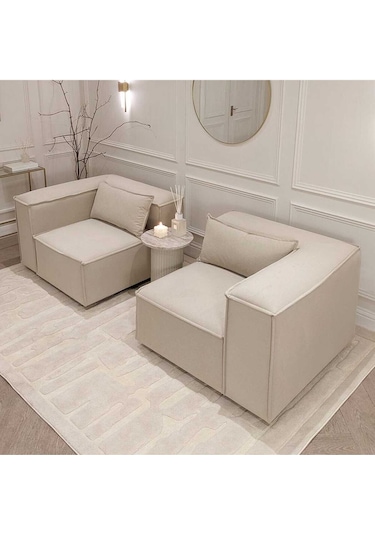 Relax Soft Köşe Takımı 4 Modül Krem Kadife Babyface 03 Krem