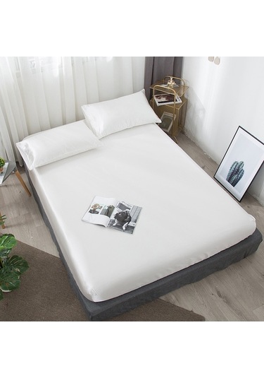 Beyaz Simüle İpek Dokuma Matras Koruması - Su Geçirmez, Elastik Kenar, Yumuşak Ve Konforlu - 153x203+30 Cm Diğer Diğer