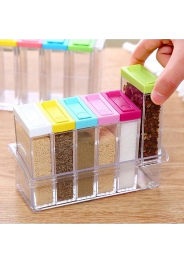 Createtech Mutfak Baharat Konteyneri 6in1 Çeşni Dağıtıcı Tuz Kutusu Şeffaf