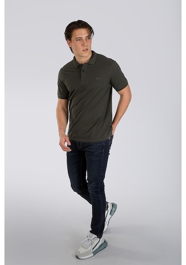 Lee Cooper Twins 1 Erkek %100 Pamuk Pike Polo Yaka T-shirt Olive-17957 Olive