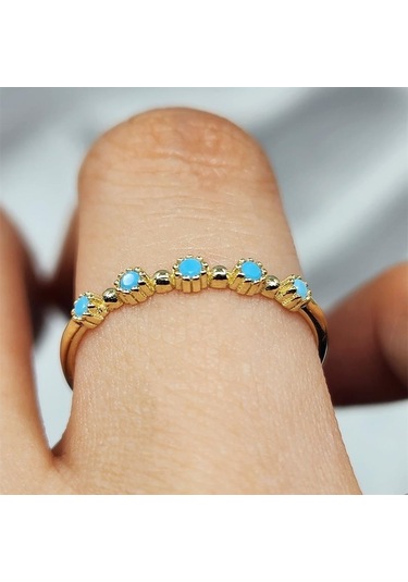 Fasekgold Firuze Taşlı Beş Taşlı Minimal Modern Tasarım 925 Ayar Gümüş Yüzük