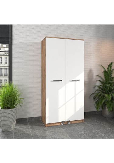 165 Derece Açılabilir 2 Kapaklı, 6 Çekmeceli, Kavanoz Raflı Kiler Ve Erzak Mutfak Dolabı Atlantik Çam Beyaz