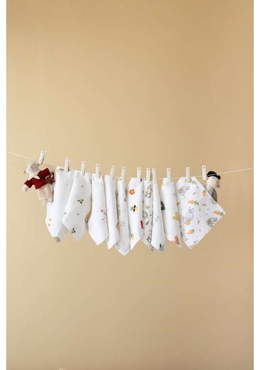 Lizayn Home Pamuklu Müslin 10'lu Karışık Desen Bebek Ağız Mendili Çift Taraflı Açık Sarı