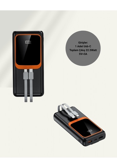 20000 Mah Taşınabilir Powerbank Çok Kablolu, Hızlı Şarj Destekli 22.5w Çoklu